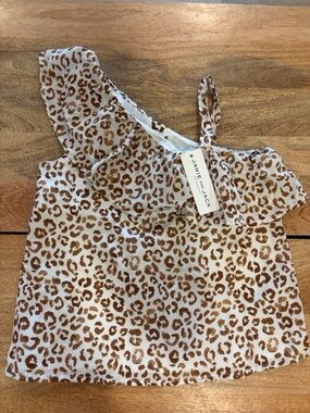 Janie and Jack Leopard Ruffle One-Shoulder Tank - Brown & White